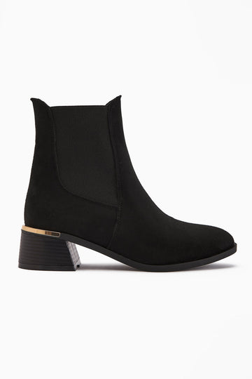 Verna Black Suede Elasticated Women's Heeled Boot