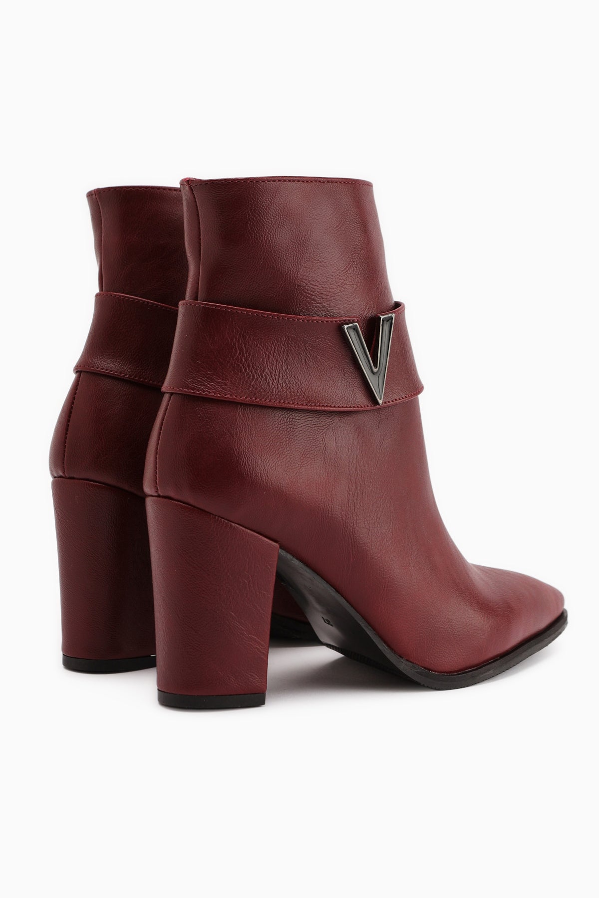 Elvia Burgundy Buckled Chunky Heel Boots