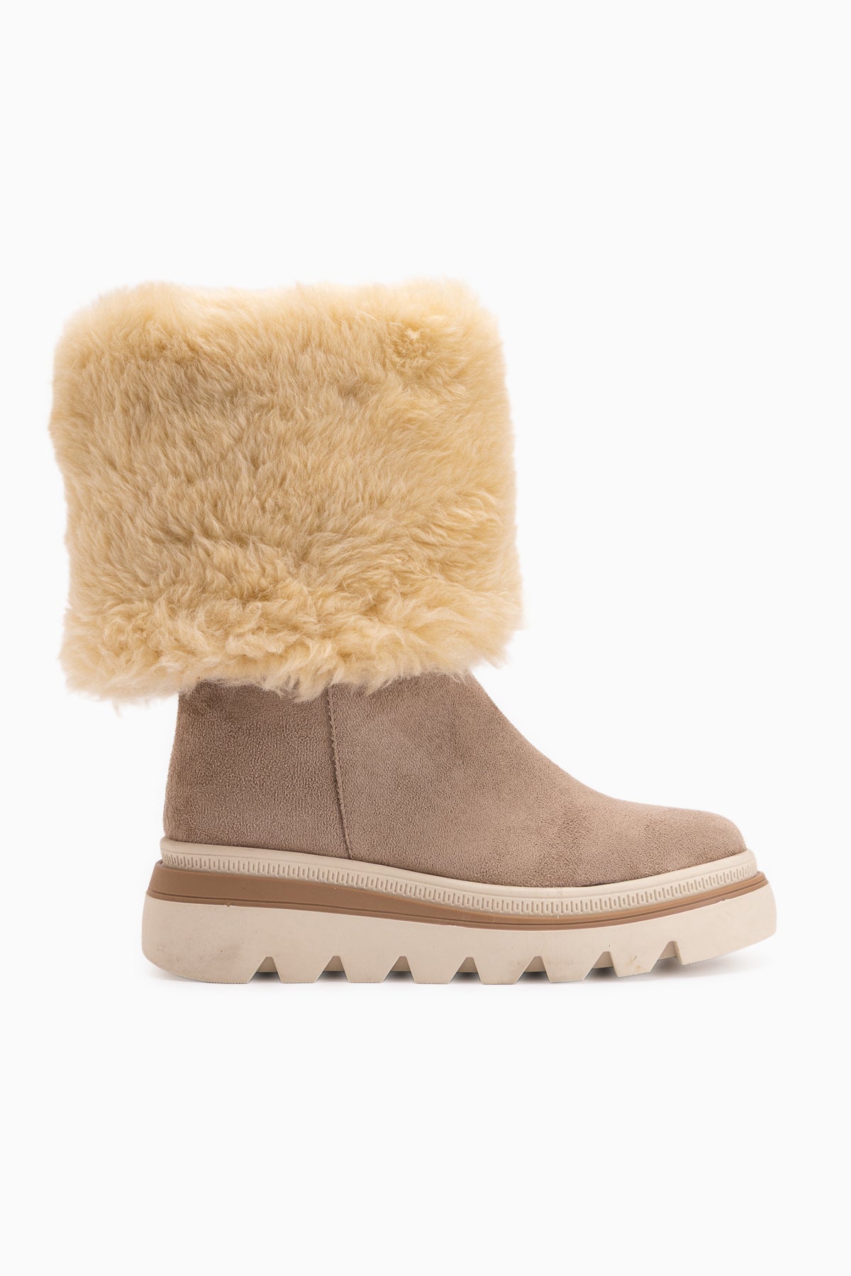 Edna Beige Wildleder Pelz Detail Damen Stiefel