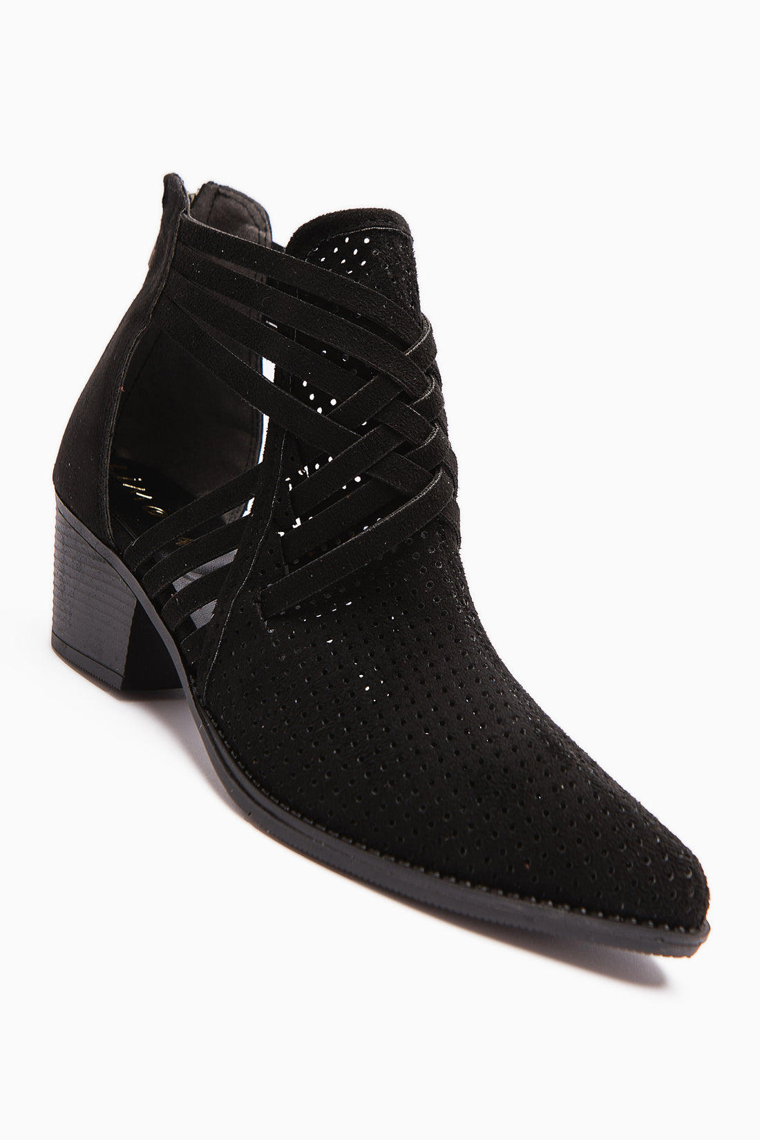 Kimia Black Suede Zippered Thick Heel Women's Western Summer Boots