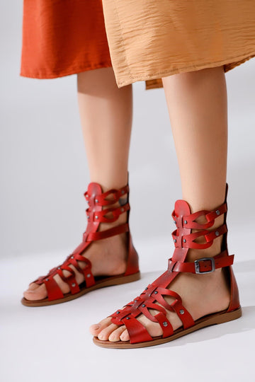 Georgina Echtes Leder Rote Nieten Gladiator Sandalen