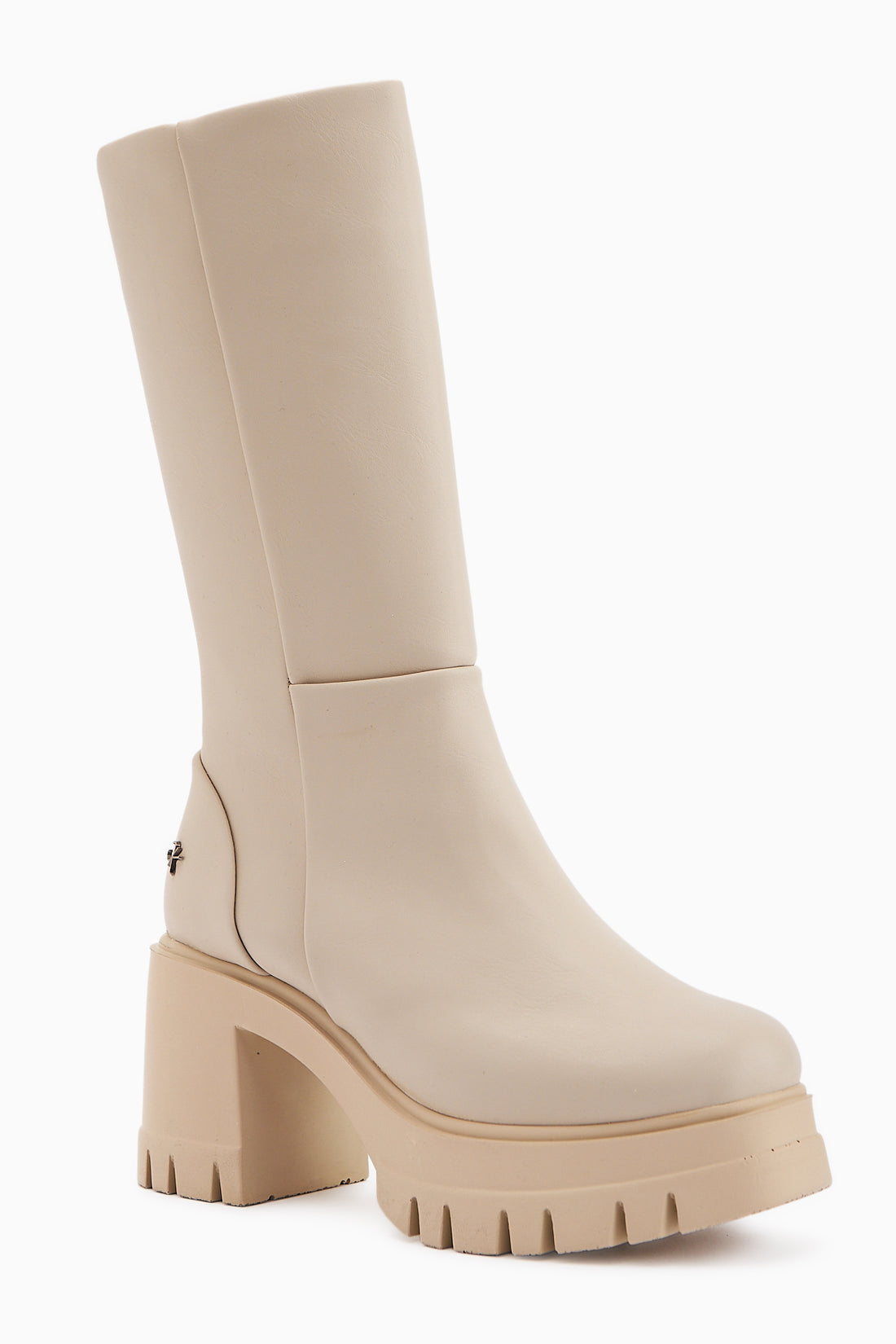 Chelsie Beige Hohe Absatzplattform Kurze Stiefel