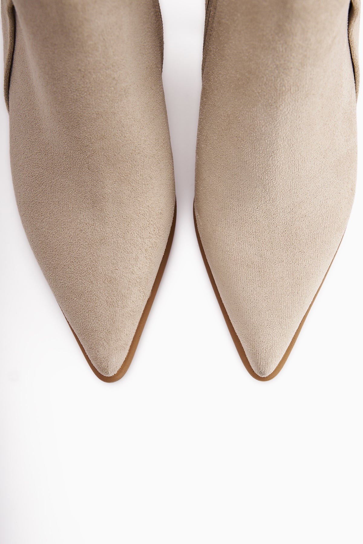 Mayvi Beige Suede Buckle Detailed Heeled Women's Boot