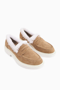 Echtes Leder Tommie Beige Wildleder Pelz Freizeit Schuhe Damen