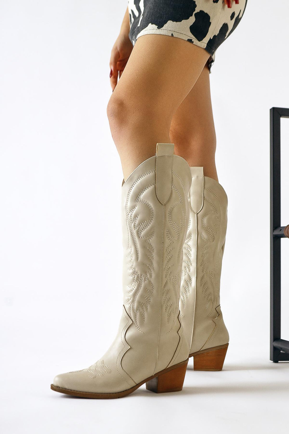 Florida Beige Stickerei Detaillierte Spitze Westernstiefel