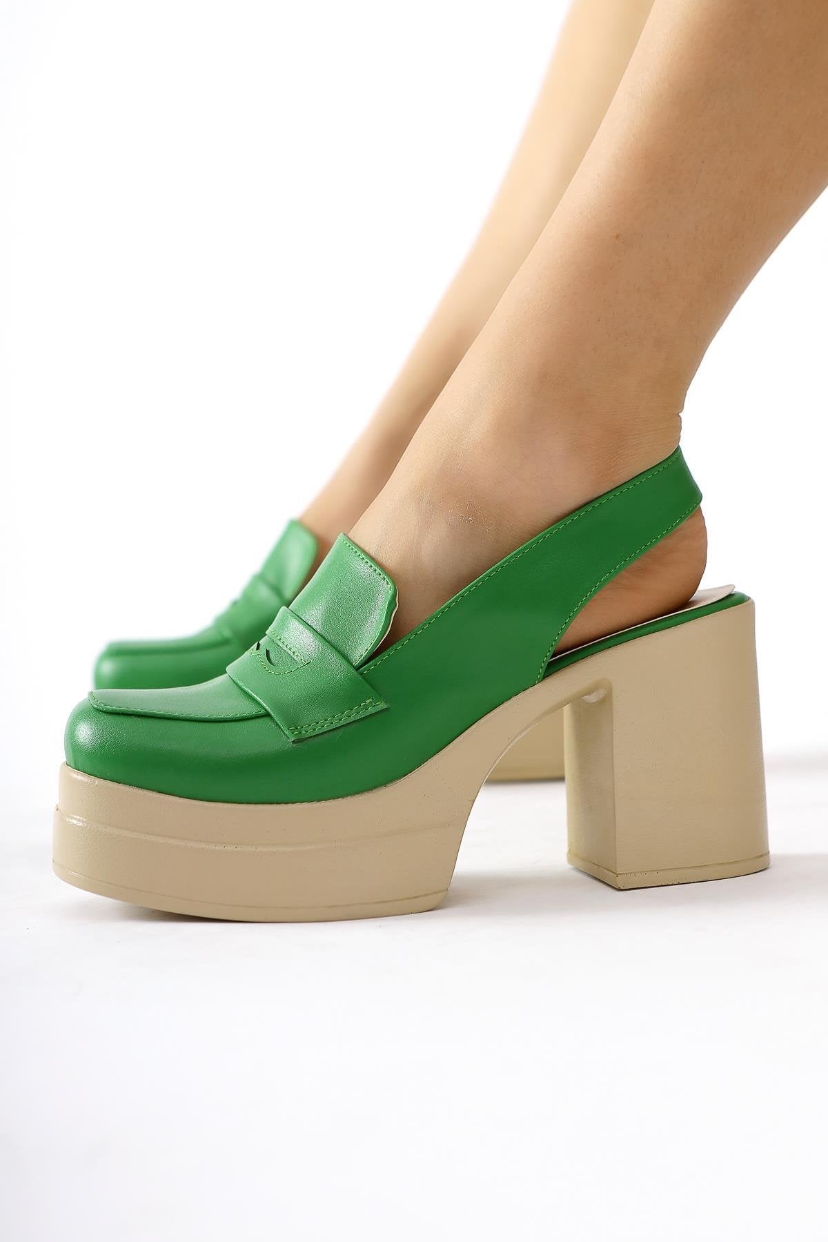 Neval Green Platform Heel Decollete Casual Shoes