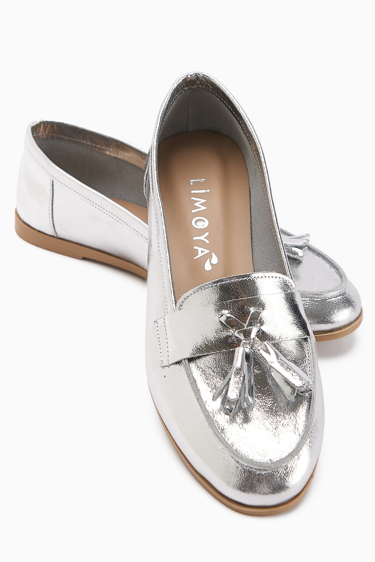 Doris Genuine Leather Metallic Silver Tasseled Women's Loafer