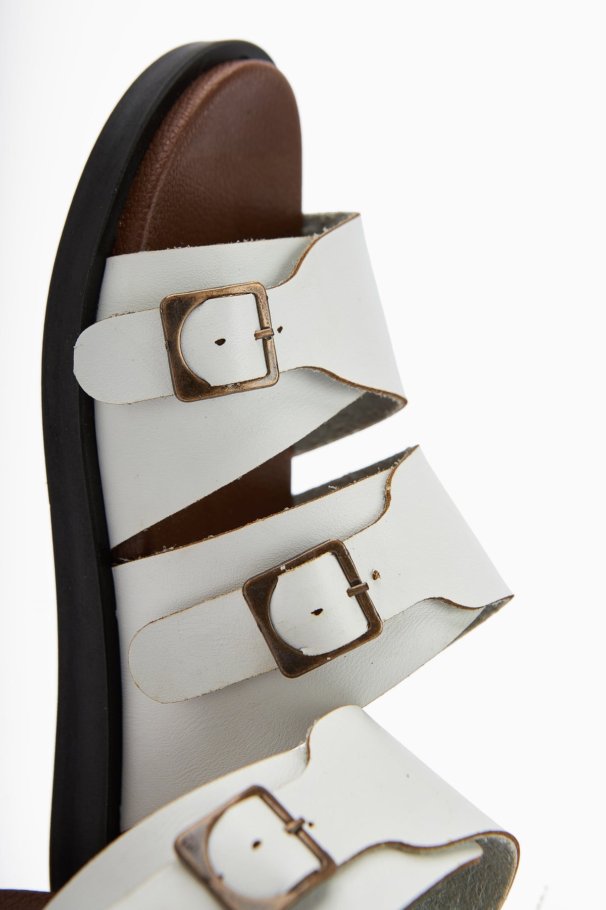 Soha Weißer Doppelriemen Flacher Damen Slipper