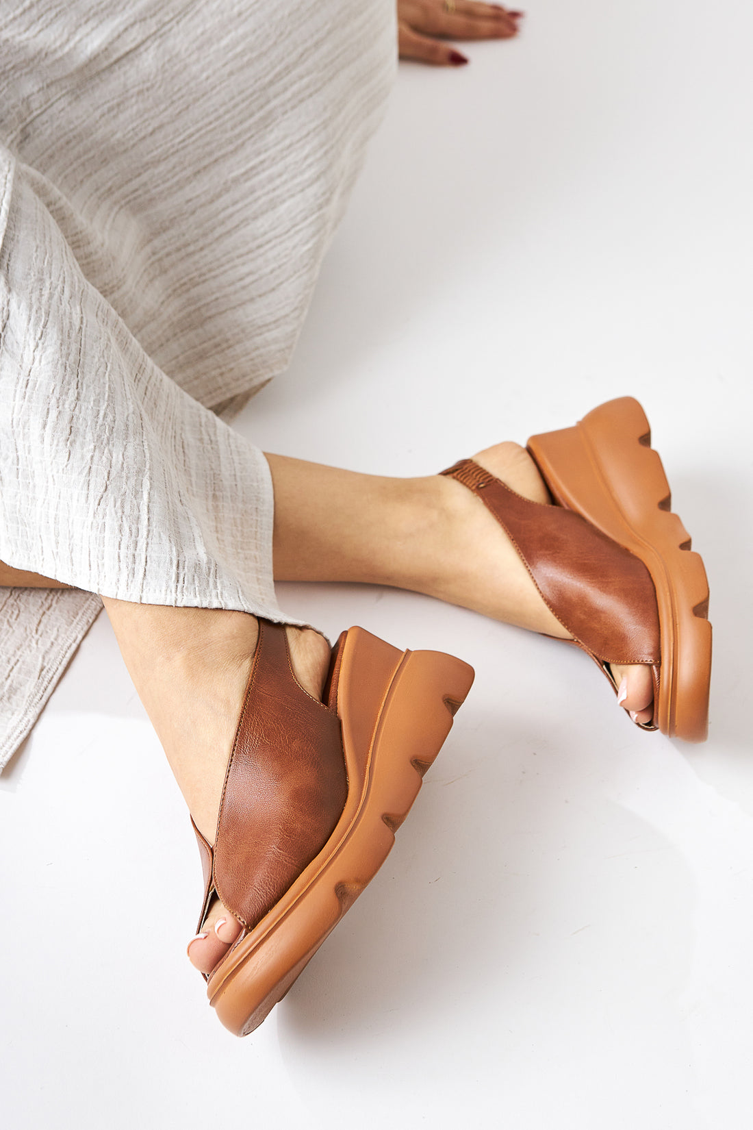 Tilda Tan Elastic Wedge Heel Sandals