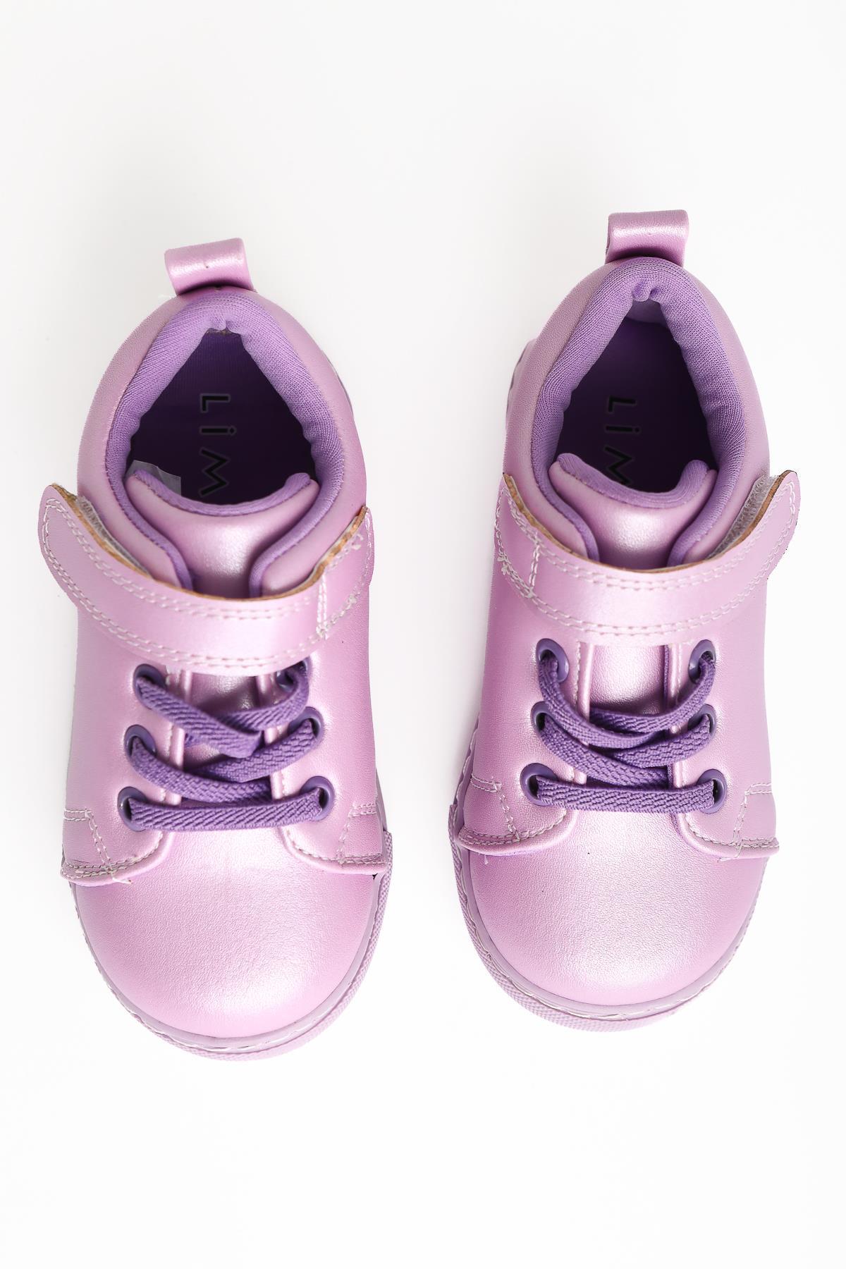 Daisy Lilac Laced Velcro Detailed Baby Sneakers