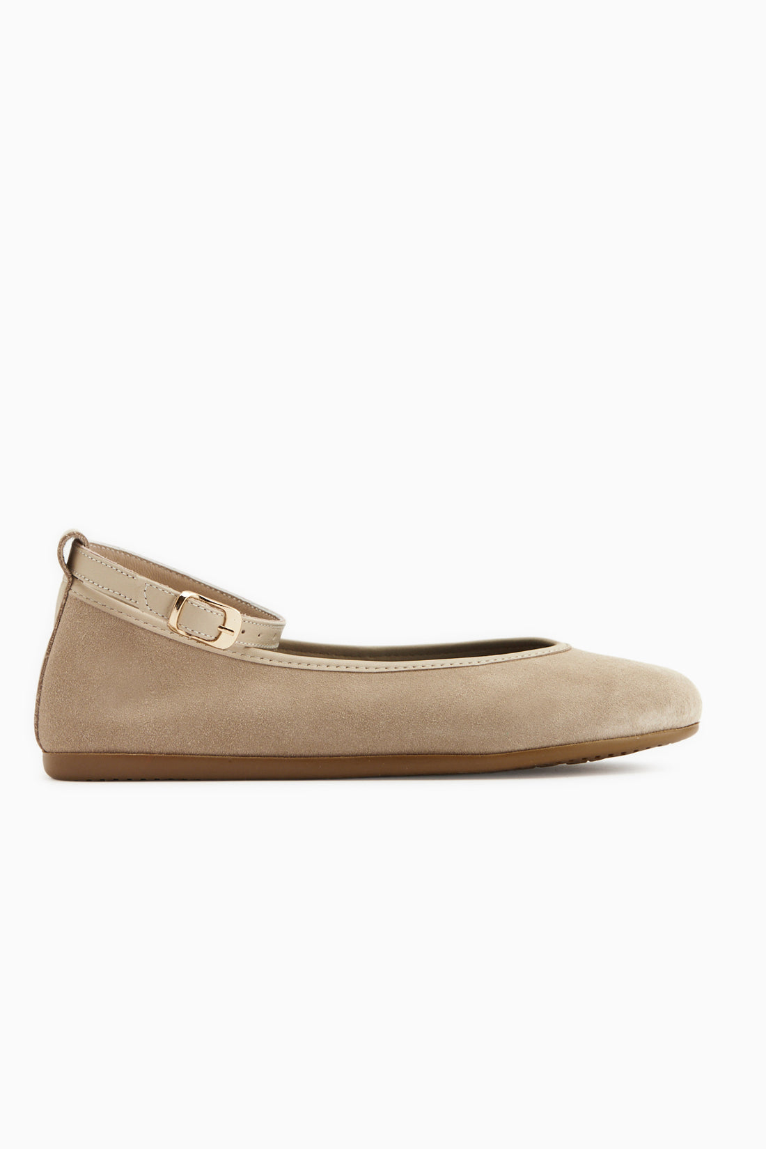 Jenin Echtes Leder Beige Wildleder Gürtelteli Damen Ballerinas