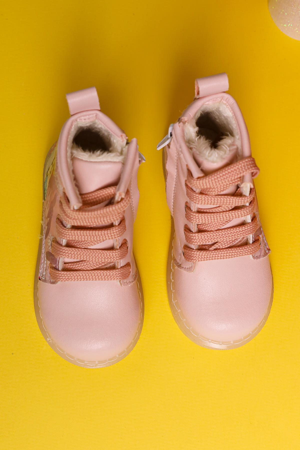 Ester Pulverrosa Gestreifte Charakterdruck Schnür-Licht-Baby-Stiefel