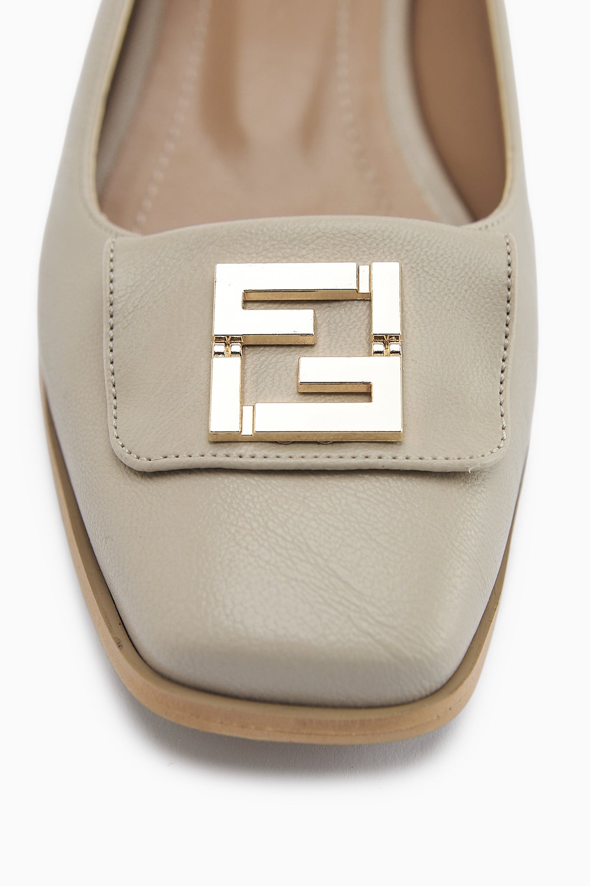 Emmy Beige Buckled Low Heeled Women's Shoe
