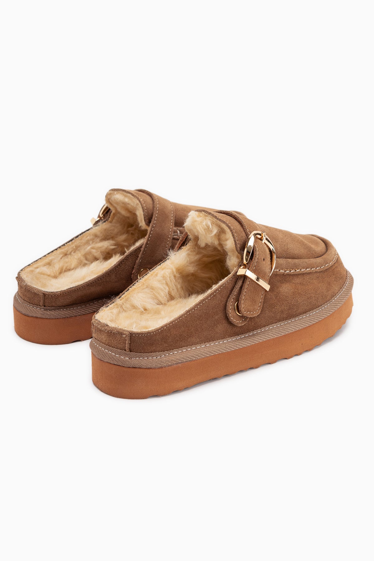Beisa Genuine Leather Tan Suede Fur Women’s Slippers