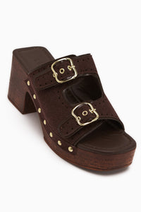 Diala Brown Suede Double Strap Women’s Platform Heeled Slipper
