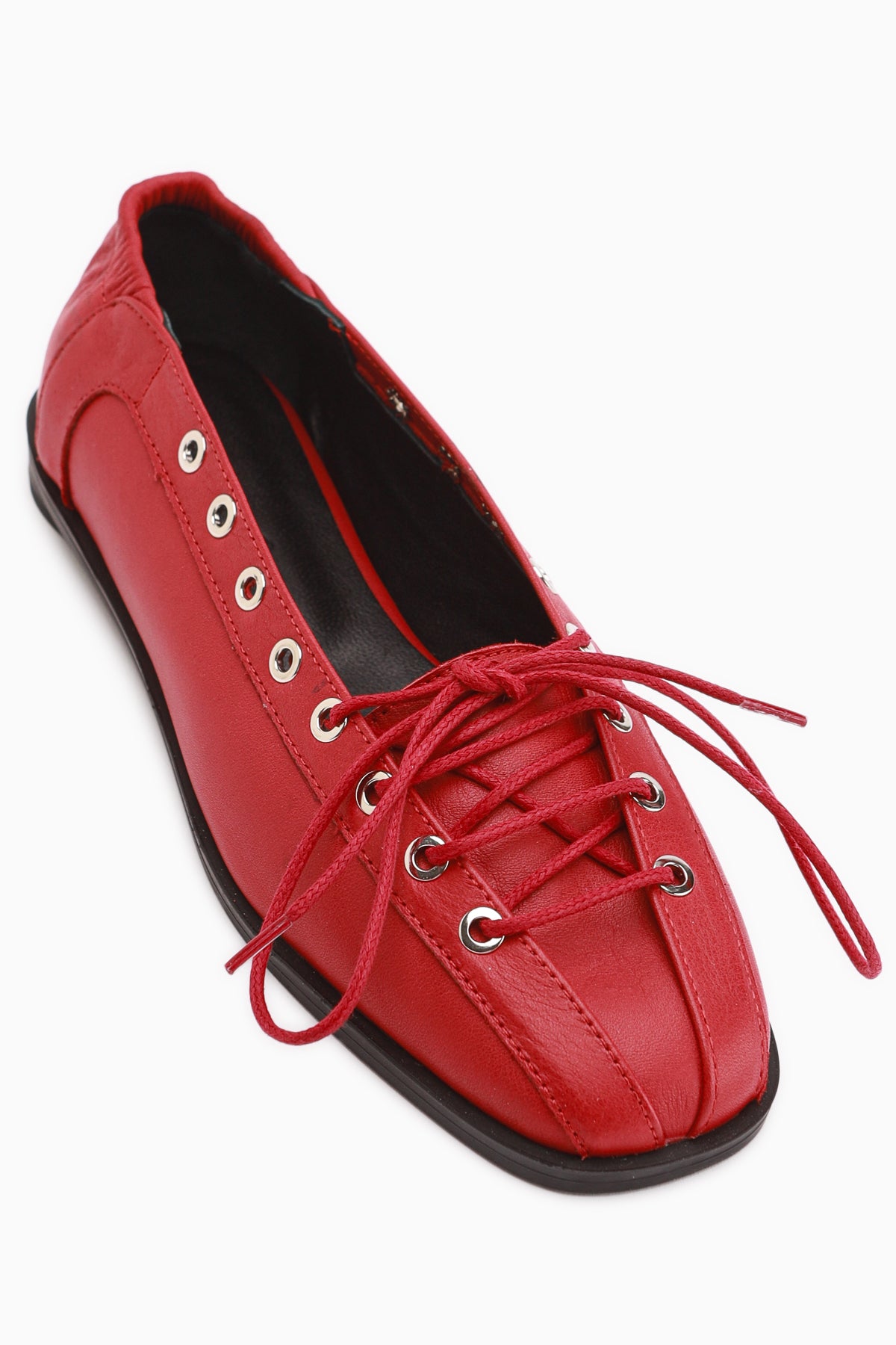 Romy Genuine Leather Red Lace-Up Women’s Ballet Flats