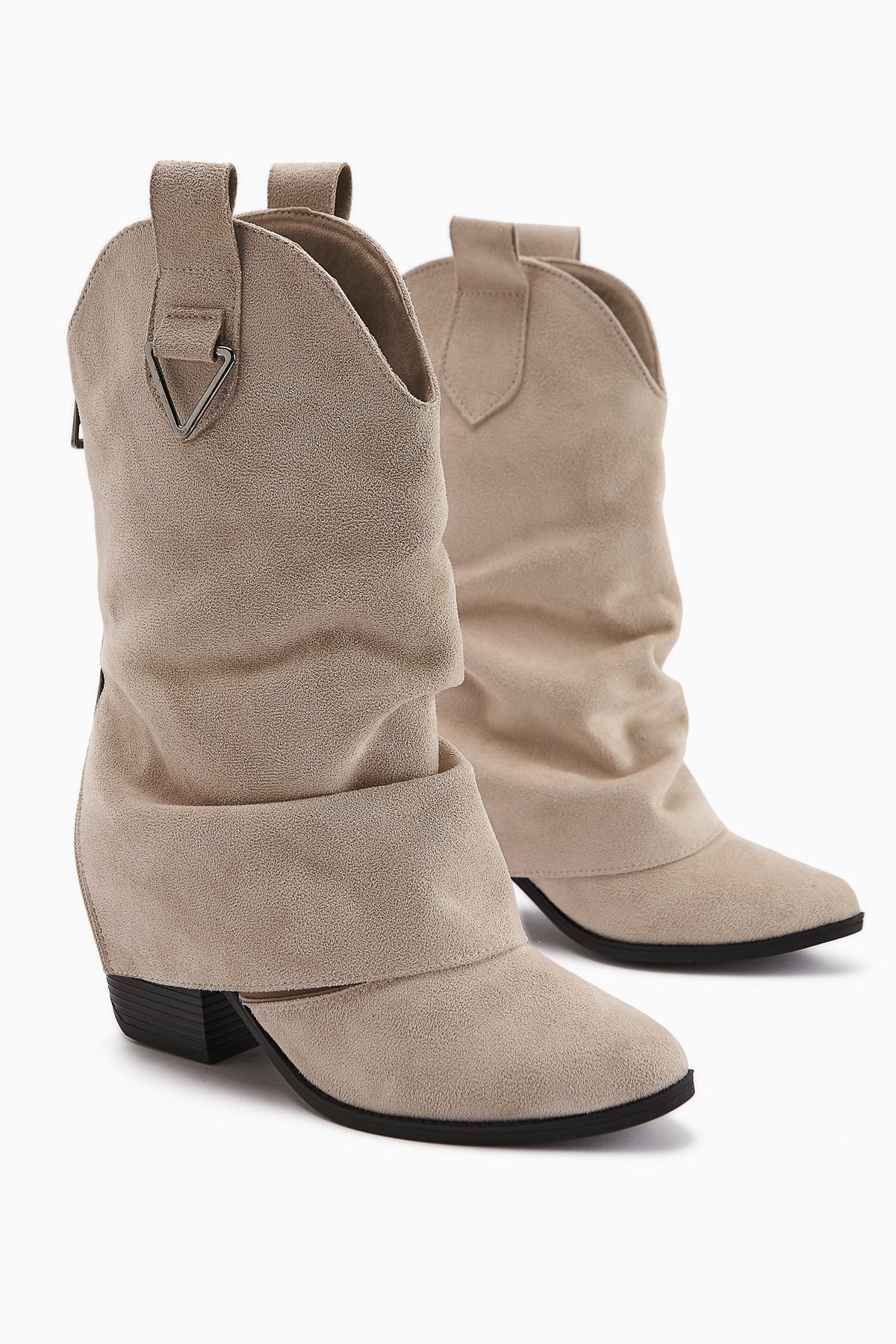 Peggy – Beige Suede Heeled Western Knee-High Boot (Women)