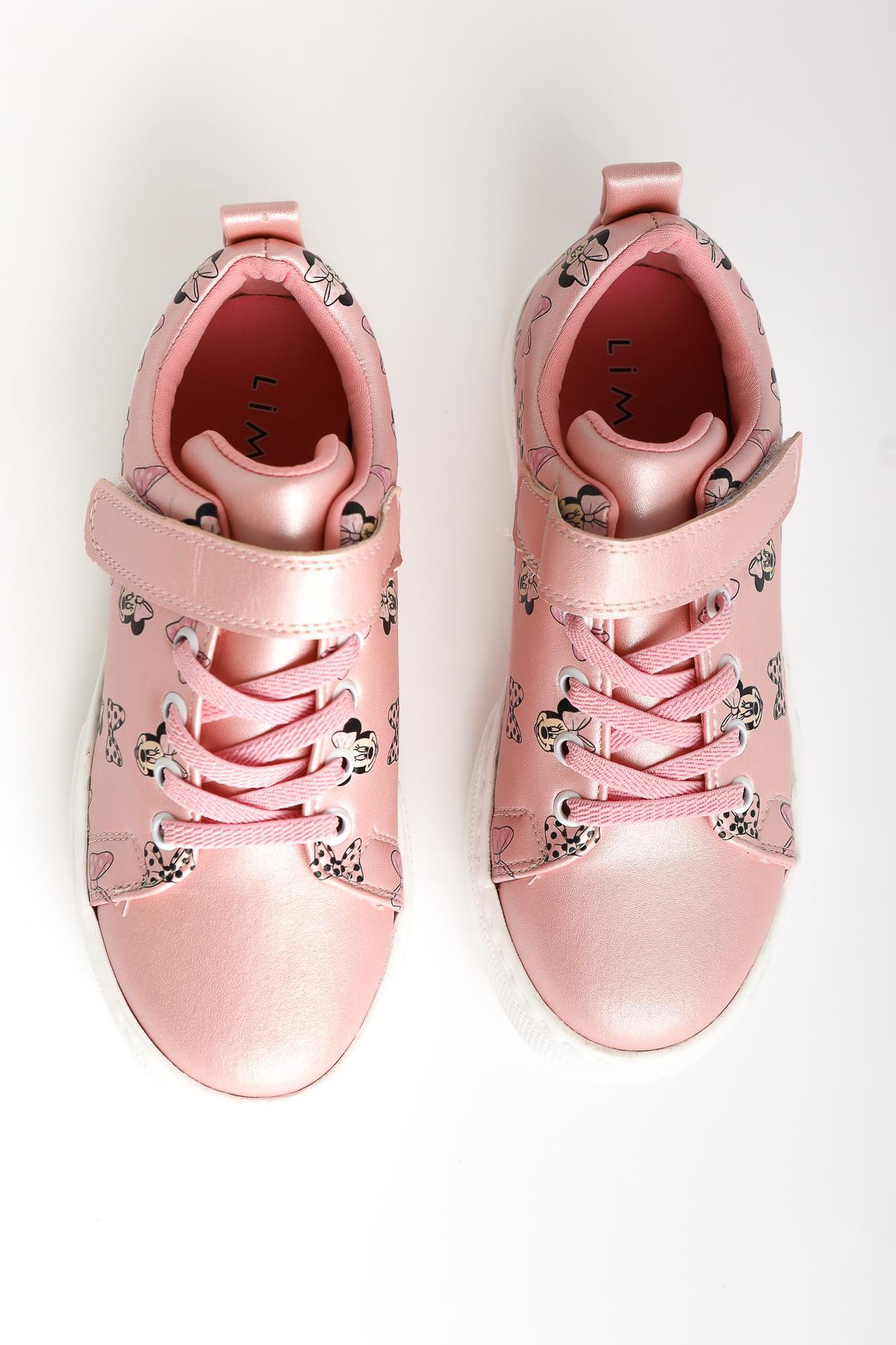 Helda Rosa Gestreifter Charakterdruck Schnür-Velcro Detail Kinder Sportschuh