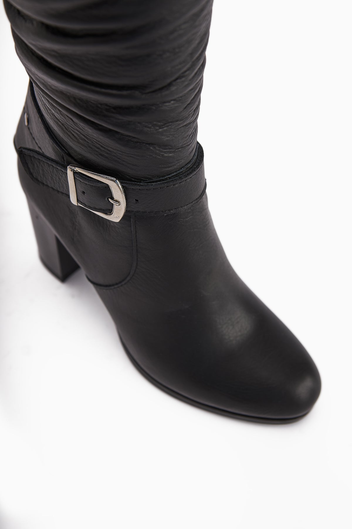 Ting Genuine Leather Black Buckle Detailed Women's Heeled Boot