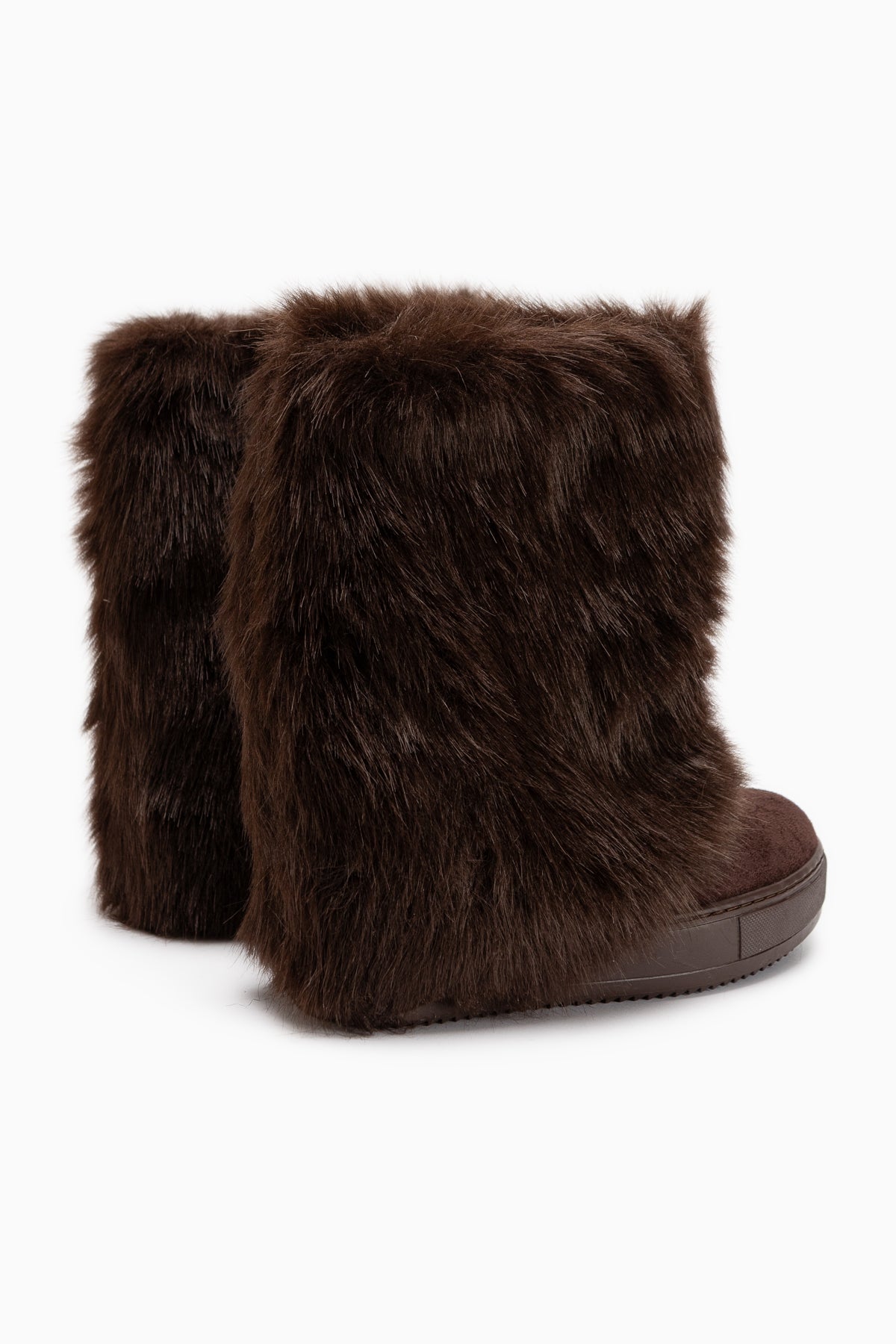 Randi Brown Suede Hidden Wedge Feathered Boots