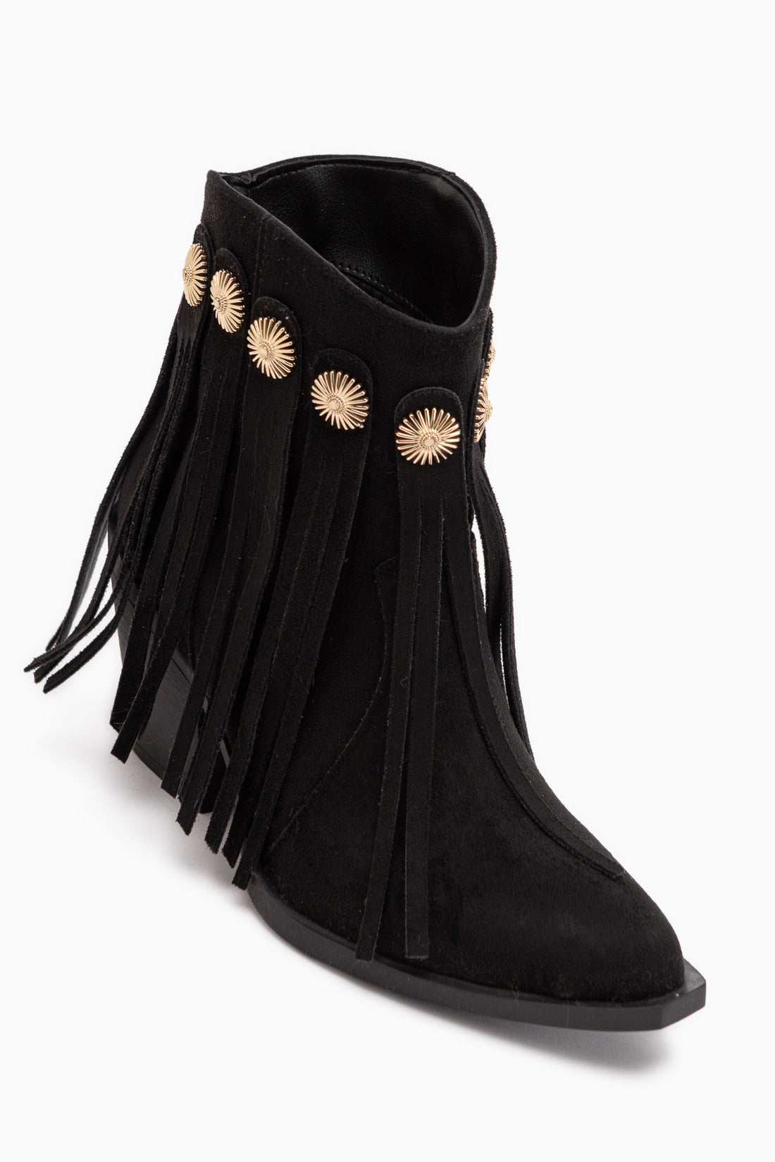 Rodeo Schwarze Wildleder Fransen Dicke Absatz Damen Western Stiefel