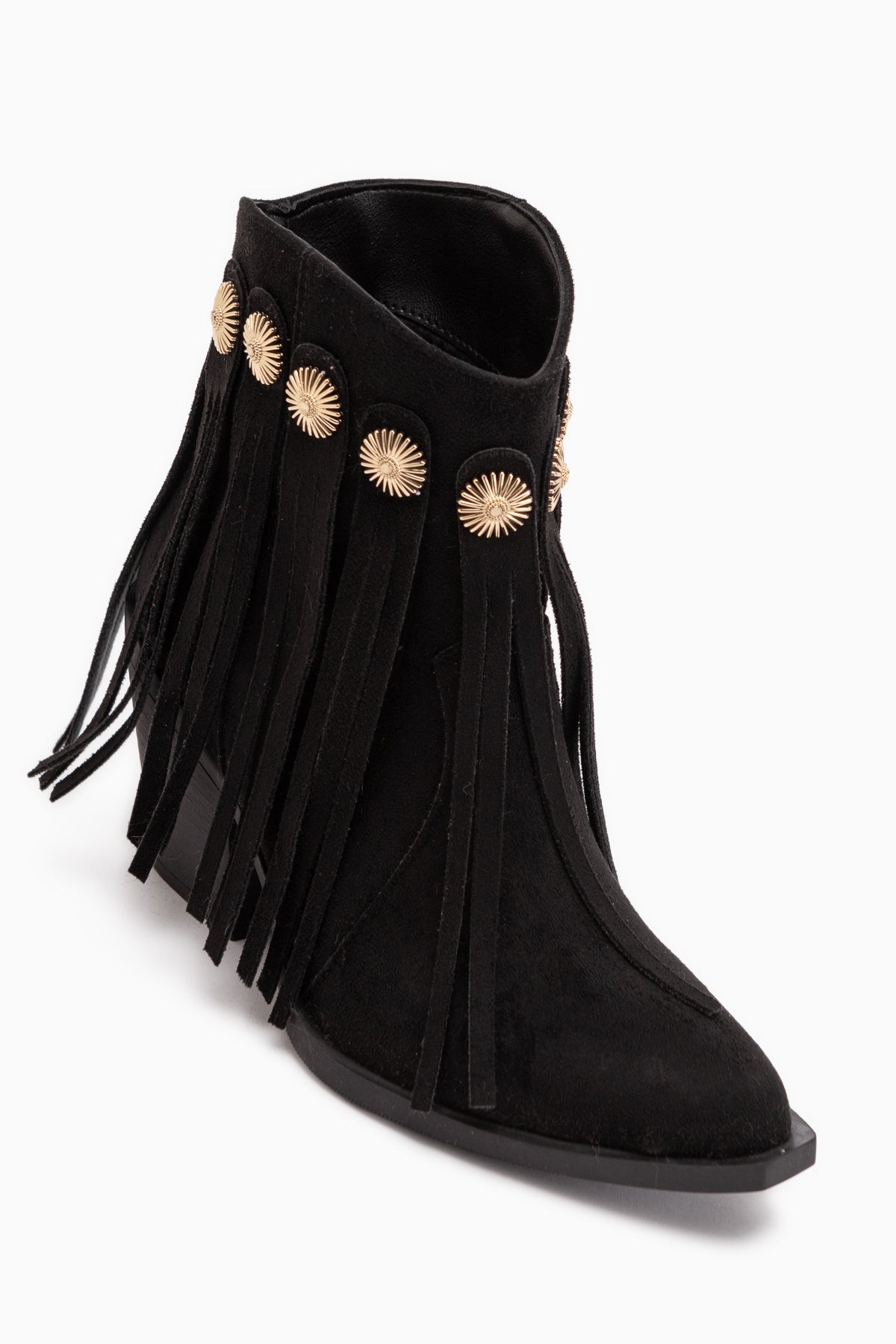 Rodeo Schwarze Wildleder Fransen Dicke Absatz Damen Western Stiefel