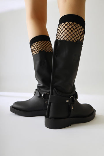 Lourd Black Soft Leather Belt Detailed Boots
