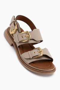 Liena Beige Doppel-Schnalle Damen Sandale