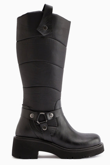 Katrin Black Metal Buckled Women's Biker Boot