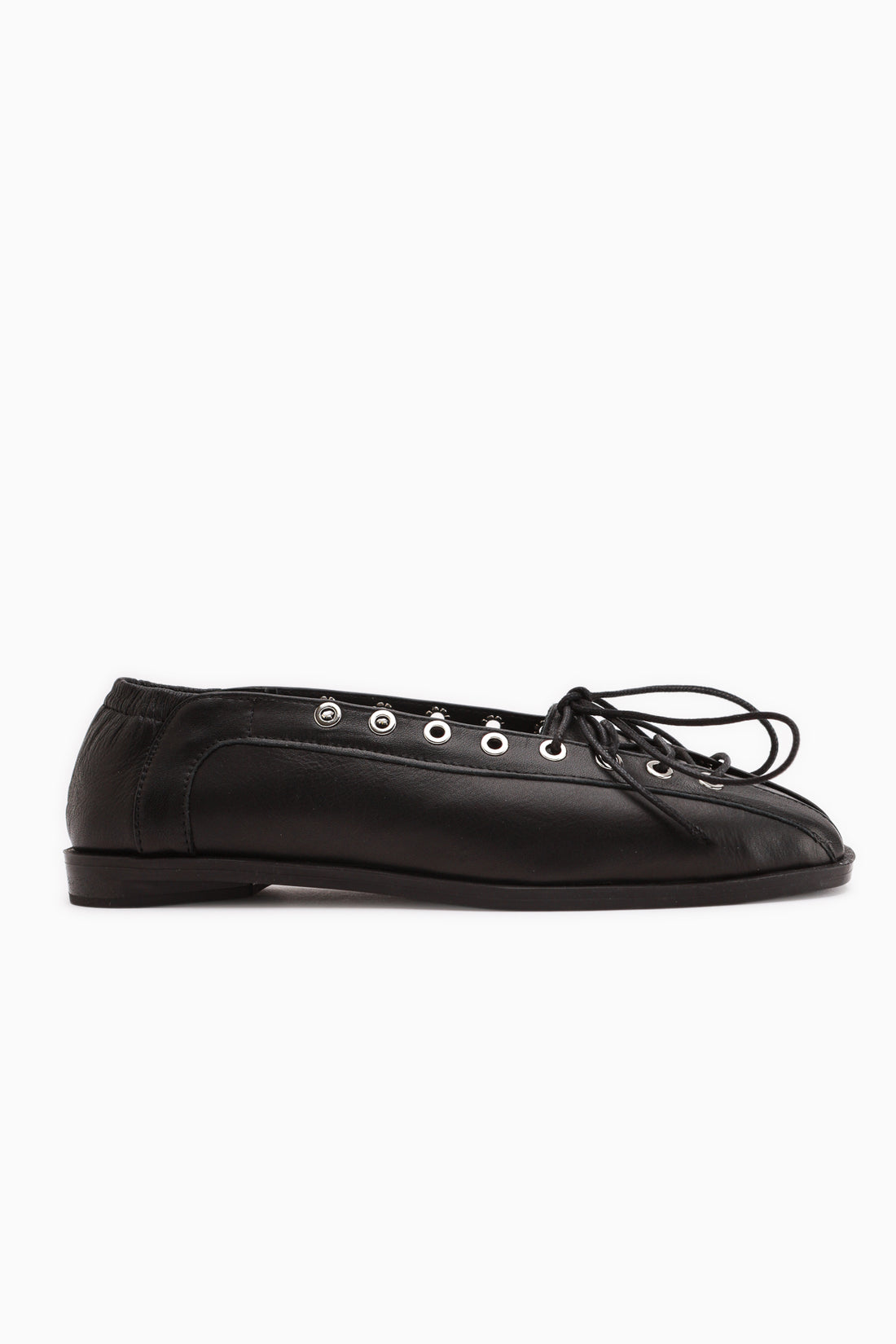 Genuine Leather Romy Black Lace-Up Women’s Ballet Flats
