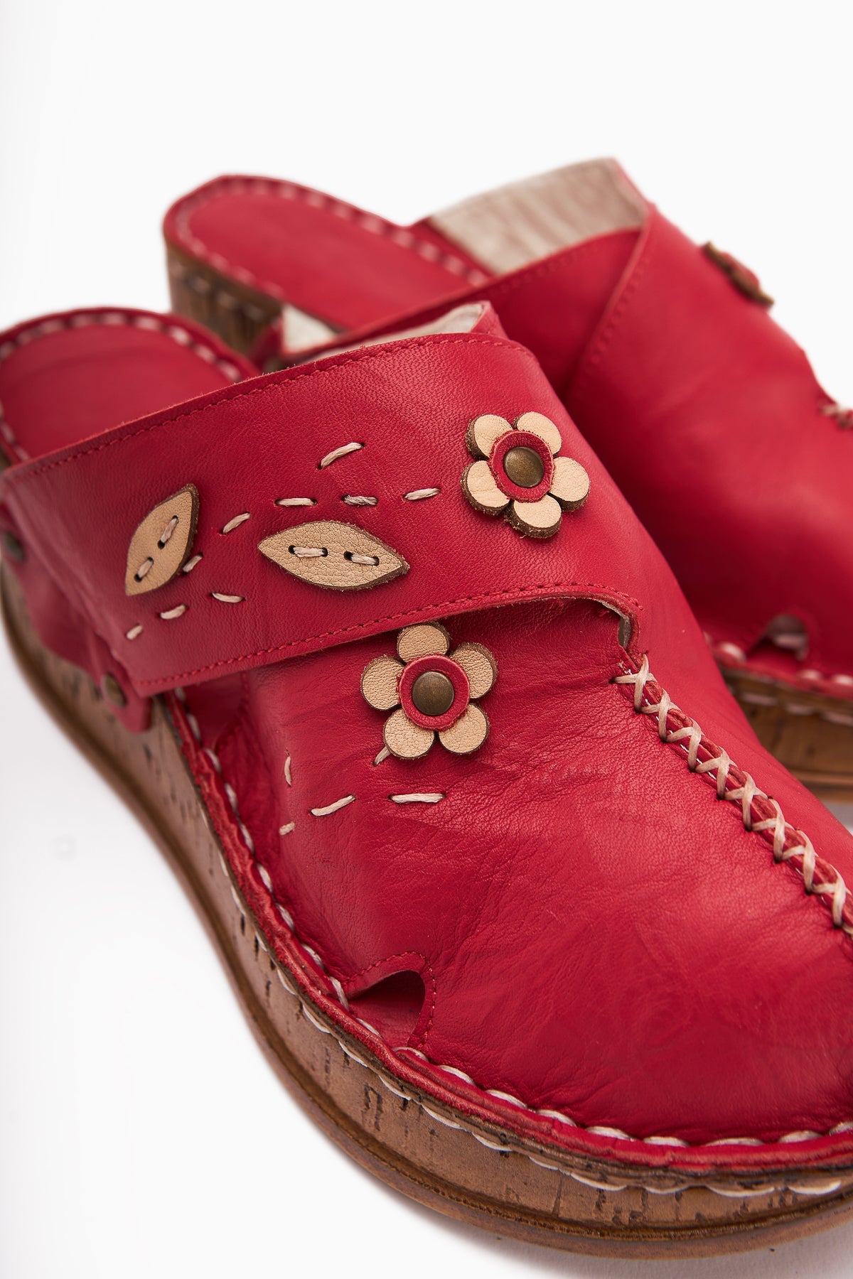 Alto Genuine Leather Red Comfort Slippers with Distressed Sole