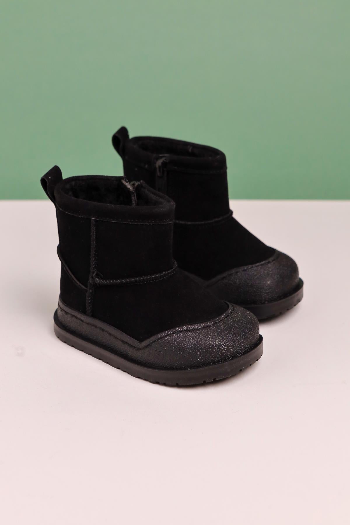 Gilla Schwarze Wildleder Umkehrstich Detail Fellgefütterte Baby Stiefel