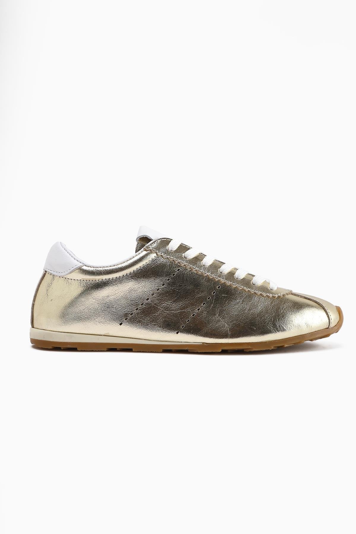 Genuine Leather Alisa Gold Laced Casual Women's Shoes