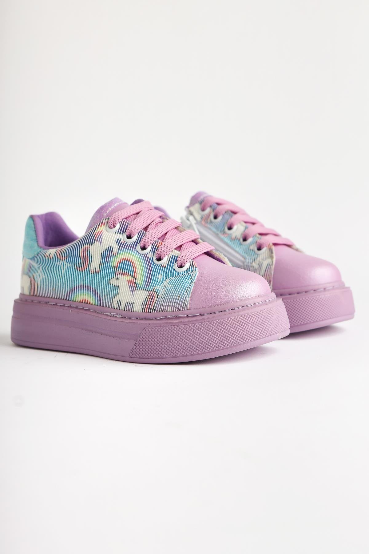Kenia Lilac Unicorn Printed Kids Sneakers