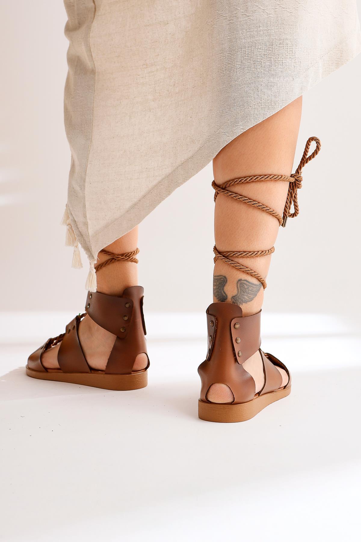 Genuine Leather Tan Maryann Ankle Strap Sandals