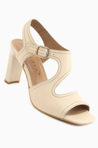 Lucie Echtes Leder Beige Dick Absatz Damen Sandale