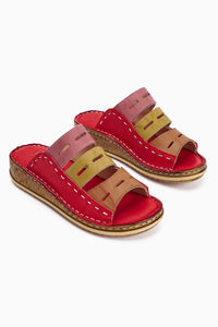 Echtes Leder Joelle Rot Lila Orange Grün Beige Comfort Laser Cut Pantoletten