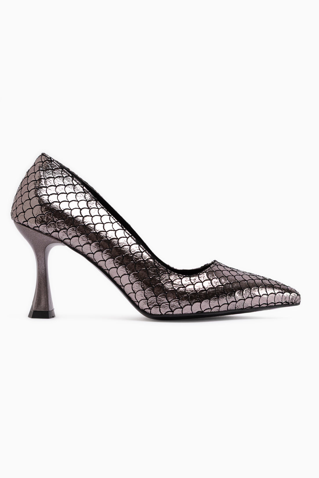 Celestine Platin Fischschuppen Texturiert Spitz Zehen Damen Stiletto