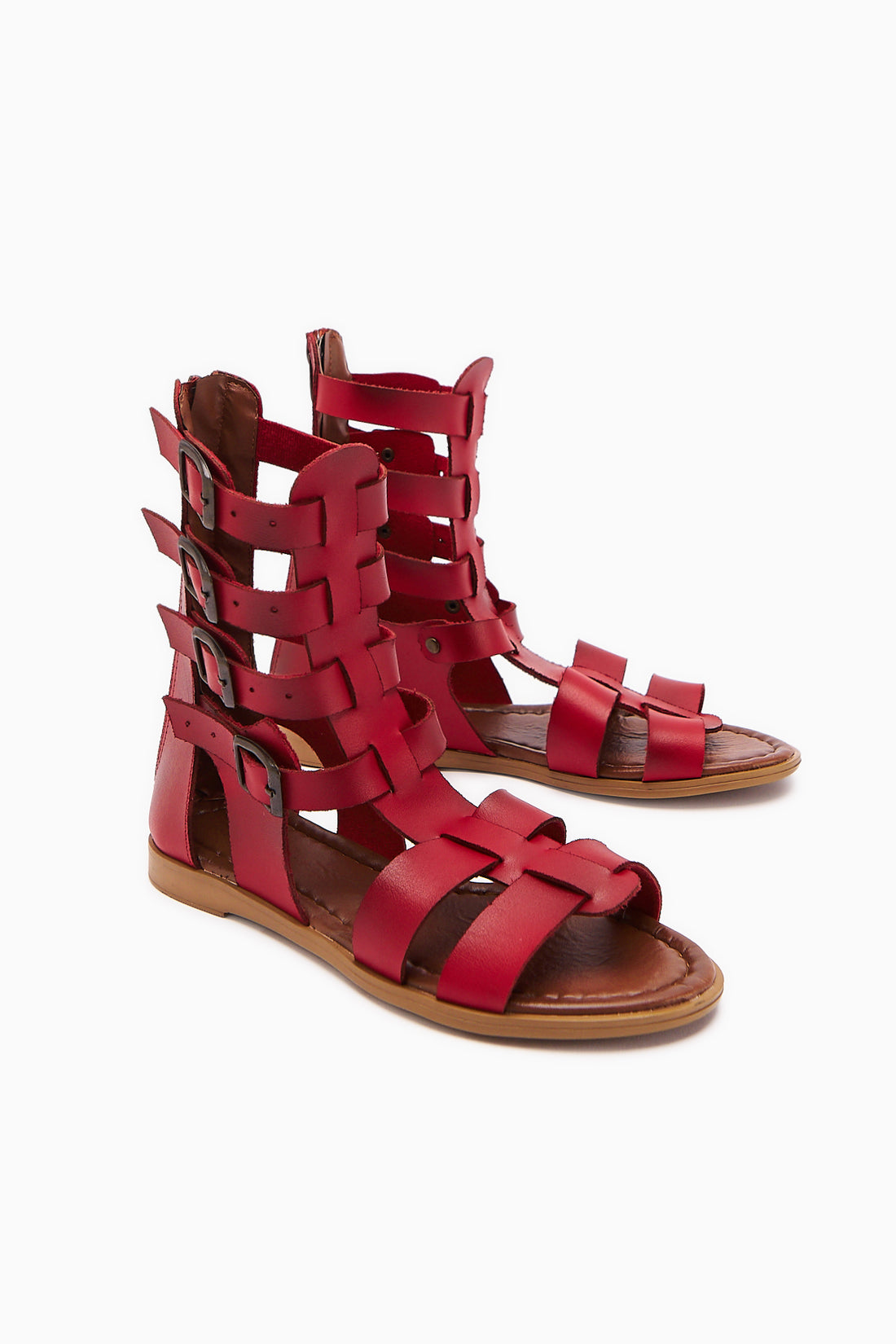 Echtes Leder Miranda Rot Reißverschluss Gladiator Damen Sandale