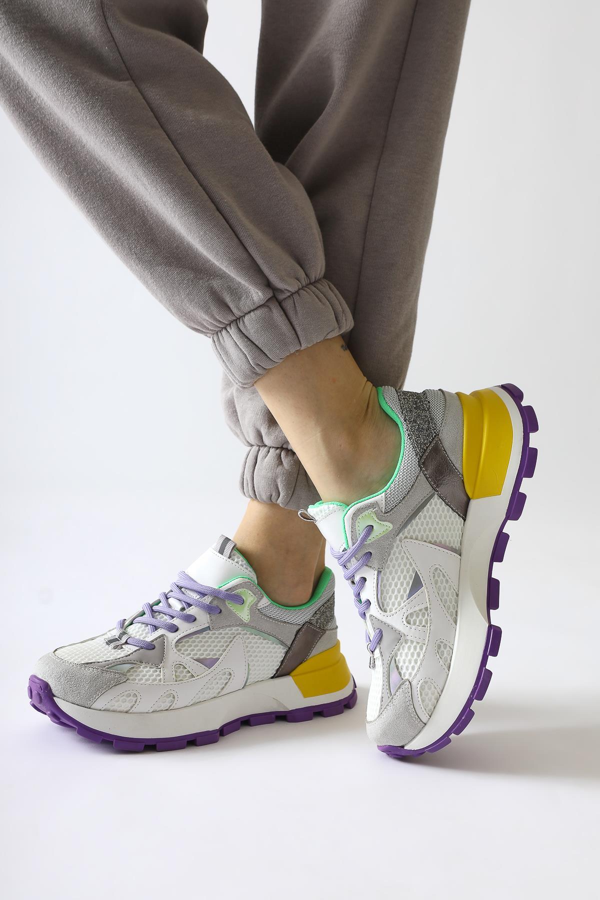 Moe White Mesh Detail Lace-Up Sneakers