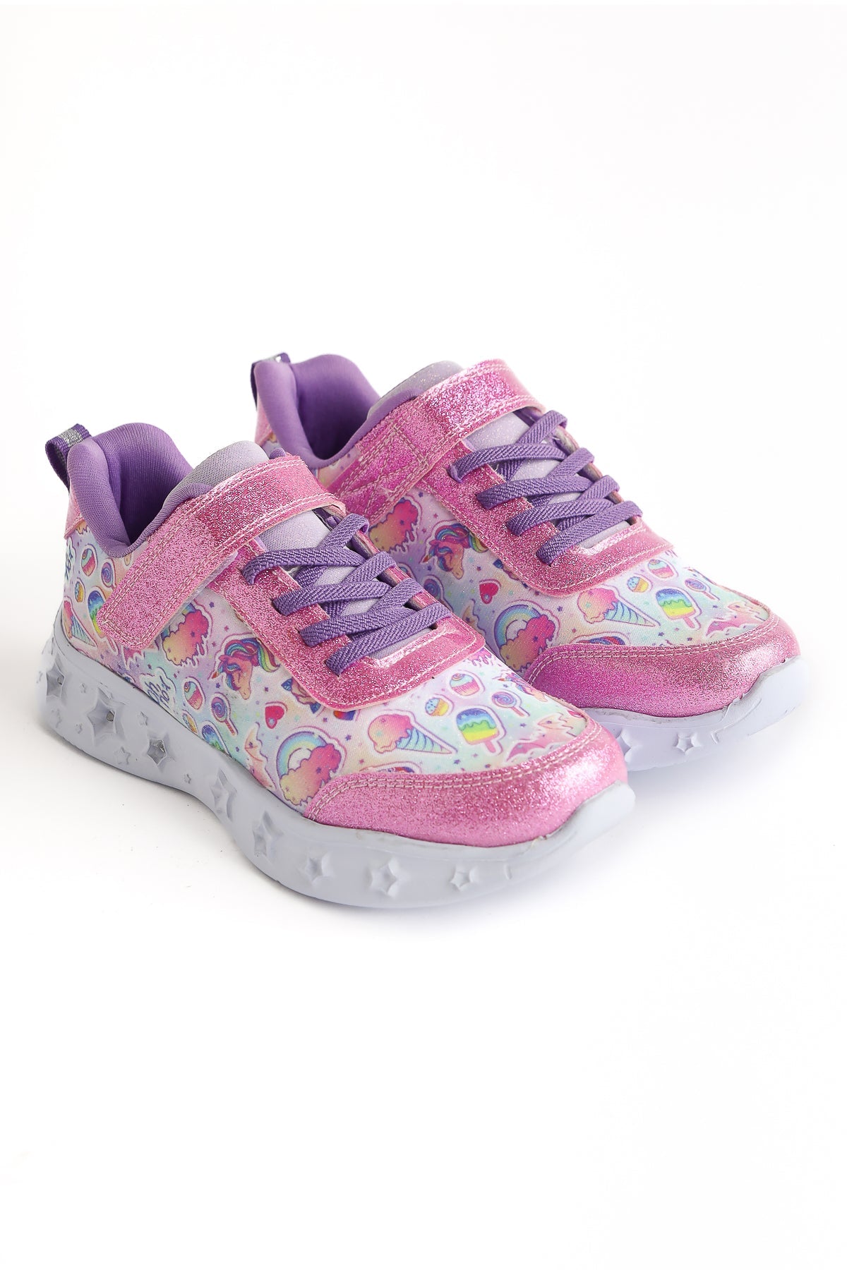 Leika Pink Glittery Light-Up Kids' Sneaker with Character Print