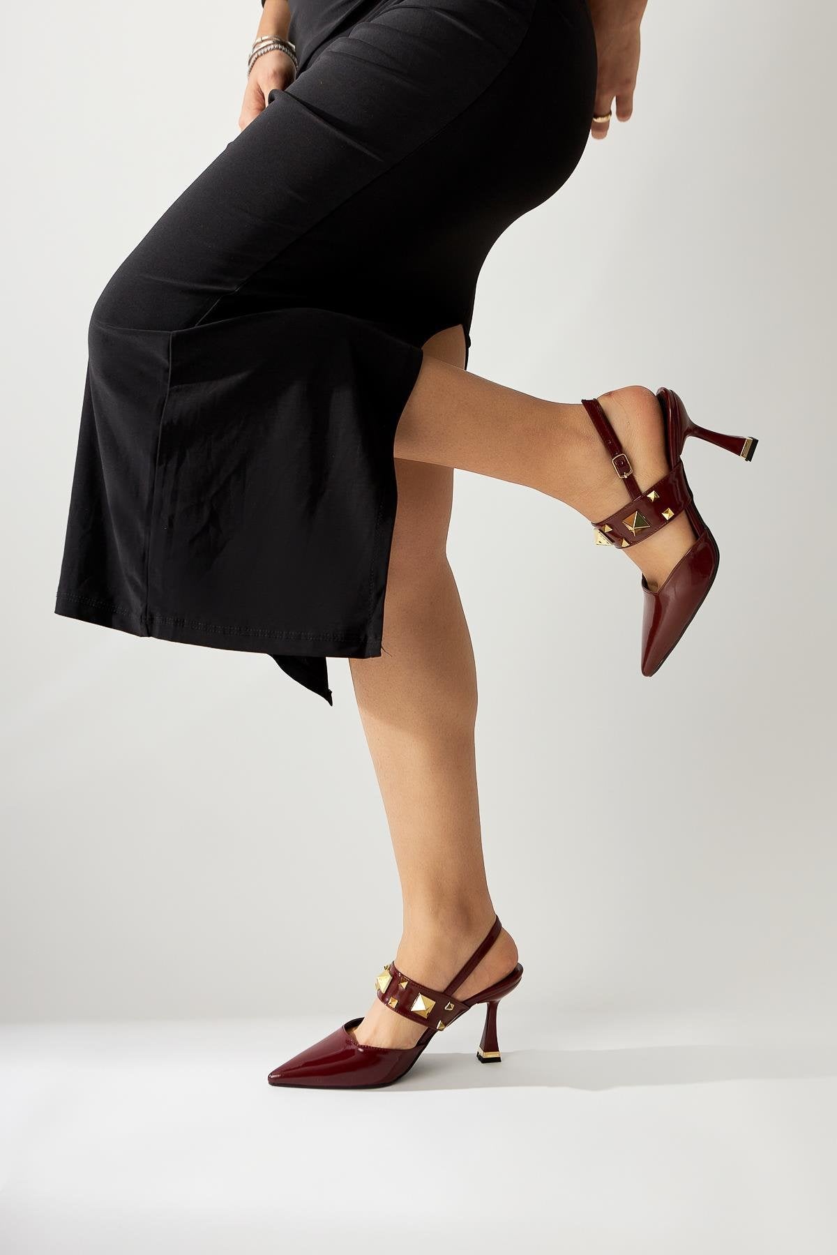 Jasmine Burgundy Patent Leather Closed Toe Heeled Women's Shoes