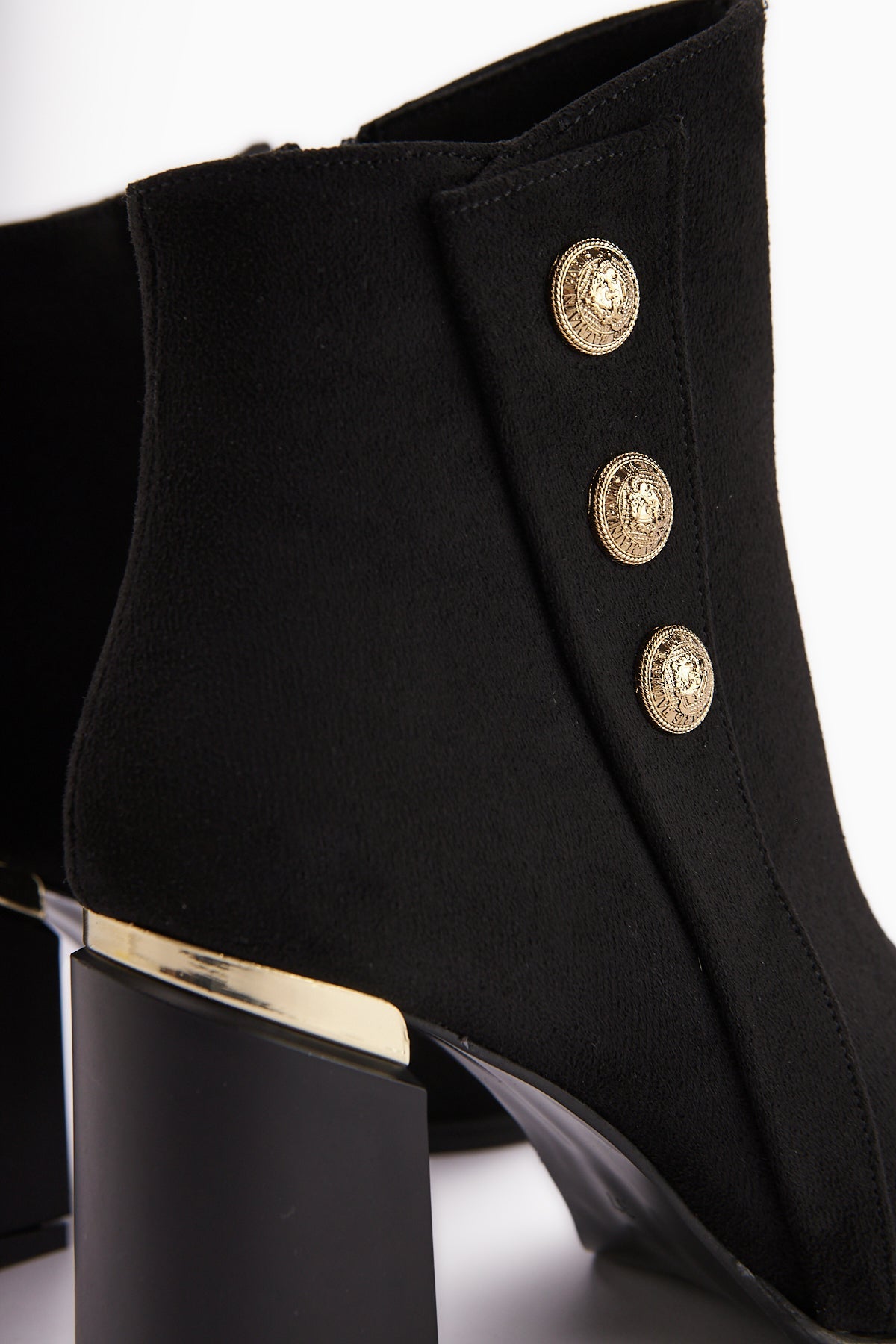 Mayvi Black Suede Buckle Detailed Heeled Women's Boot