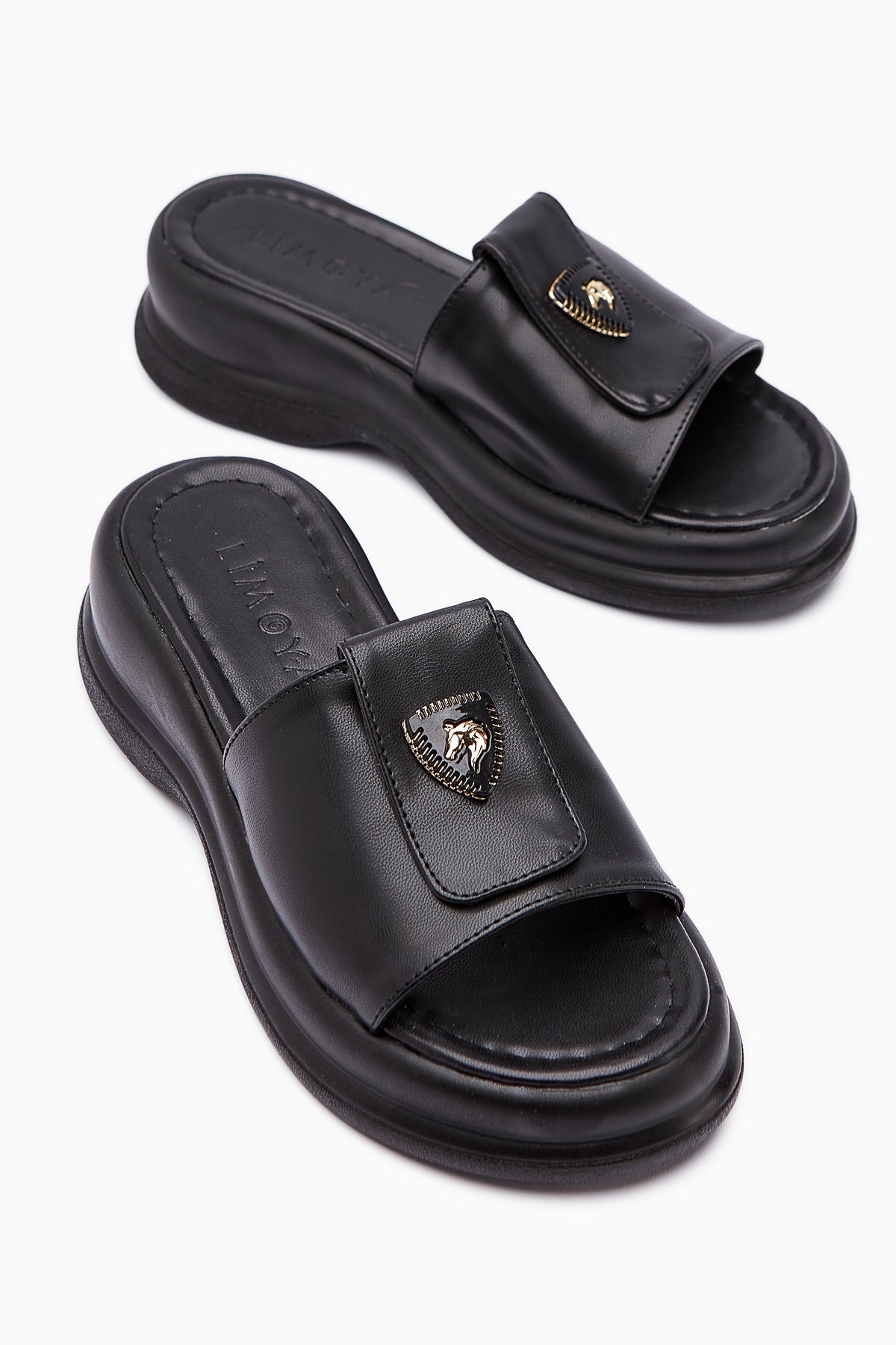 Kaylee Black Buckled Women's Slippers