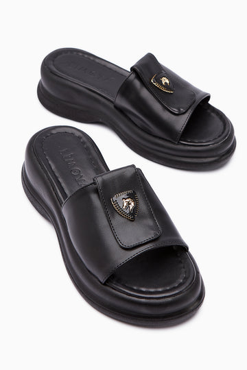 Kaylee Black Buckled Women's Slippers