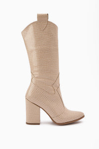Keri Beige Krokodil Asymmetrischer Schnitt Damen Kurzschaftstiefel