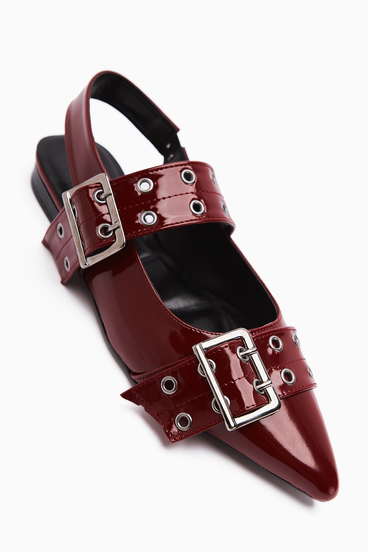 Davin Burgundy Patent Leather Belted Pointed Toe Women's Sandals