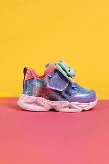 Feliz Blaue Schleife-Detaillierte Klettverschluss Leuchtende Baby Sneakers