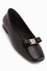 Darin Schwarz Schleifen Detail Quadrat Zehen Damen Ballerinas