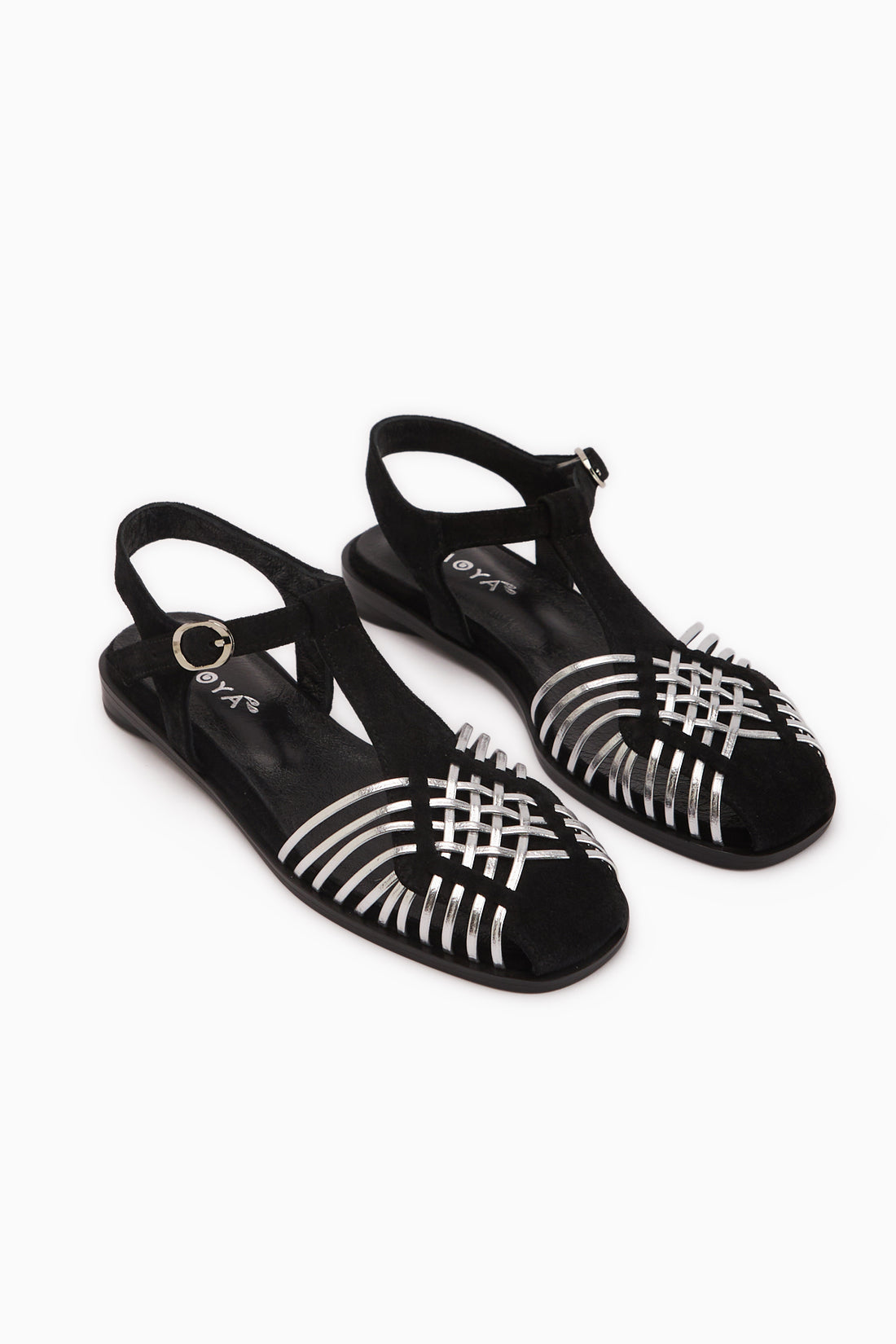 Echtes Leder Kelly Schwarz Silber Käfig Detail Damen Sandale